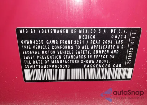 2015 Volkswagen Golf Gti 2.0T Se 4-Door из США, поврежденный, VIN 3VW4T7AU7FM009090